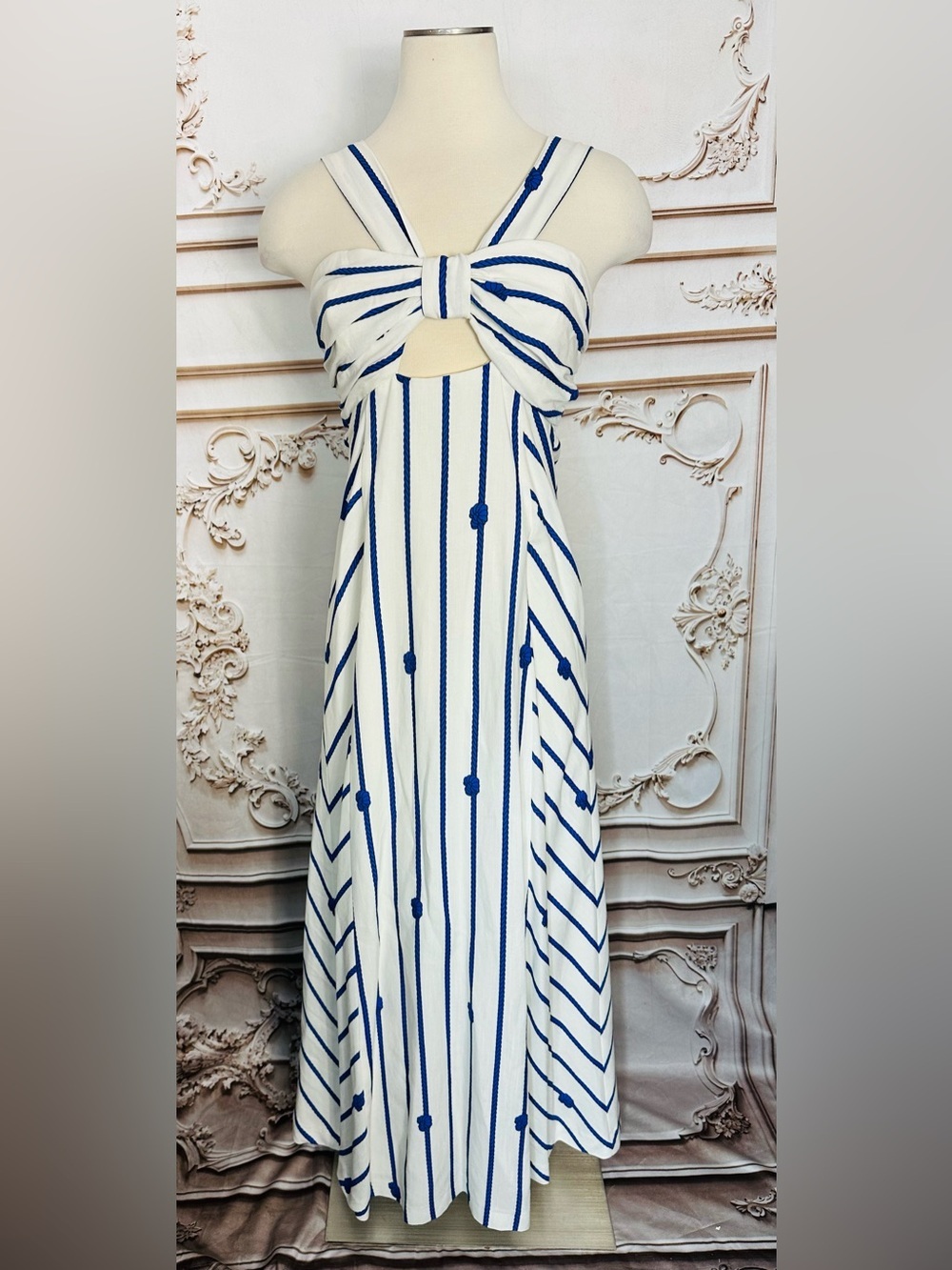 ANTONIO MELANI White and Blue Striped Knot-Front Maxi Dress - Picture 2 of 12